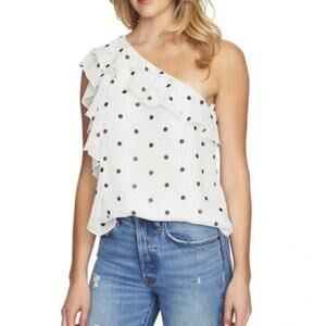Polka dot ruffled one shoulder blouse by 1. State, NWT small black white chiffon